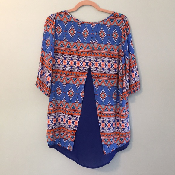 Pink Owl Aztec Patterned Blouse Split Back - Picture 2 of 7